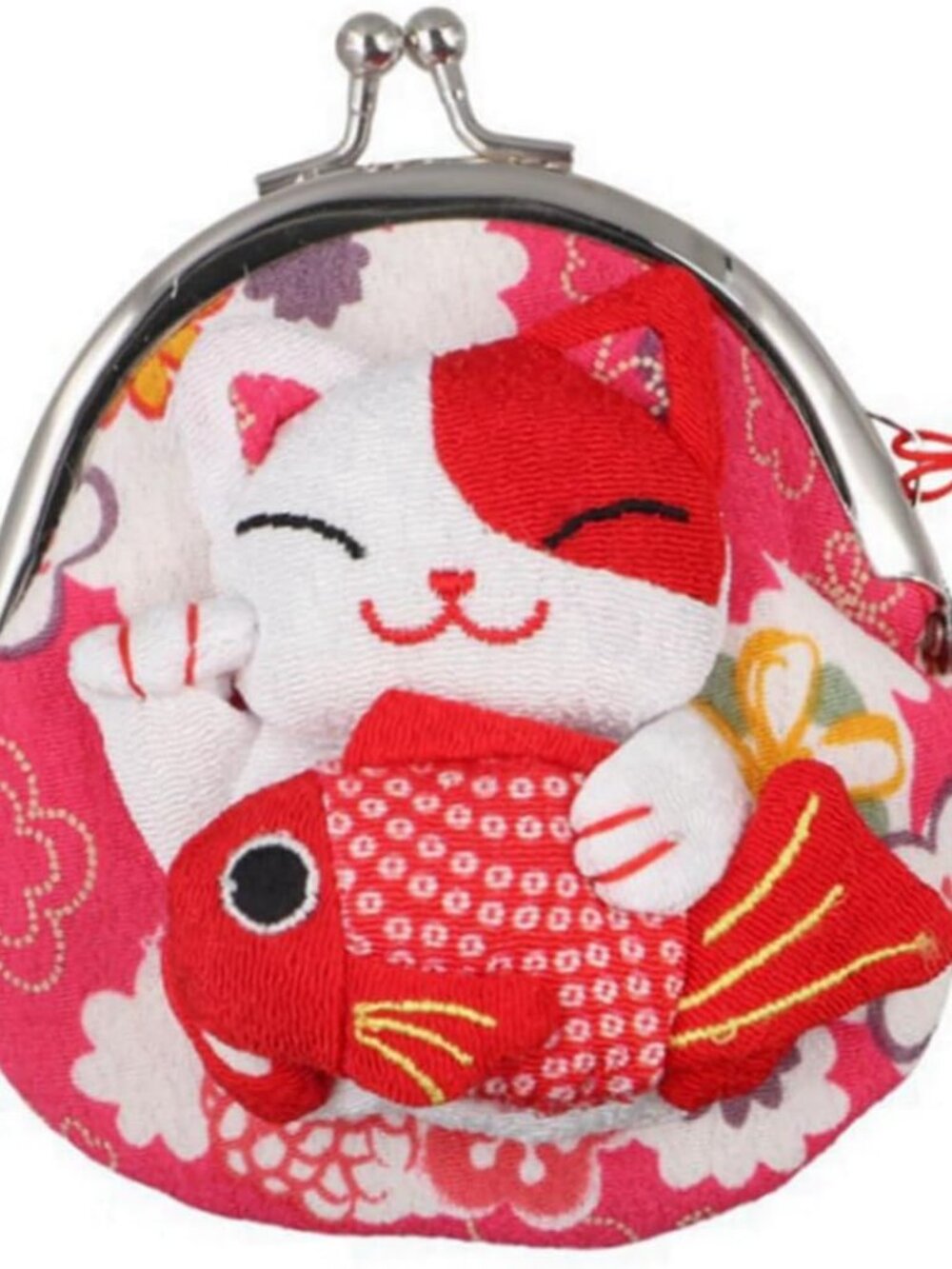 Japanese Maneki Neko Lucky Cat Coin Purse | Red Pouch with Clasp